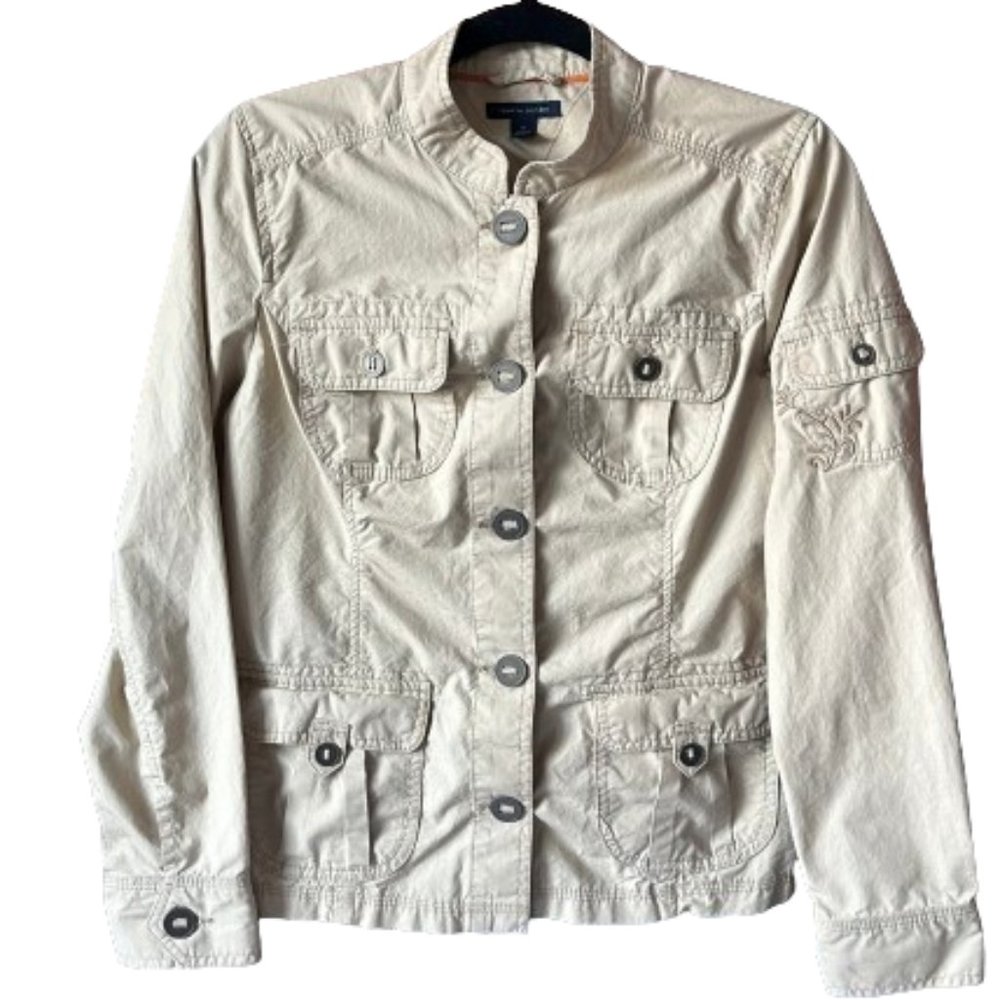 Tommy Hilfiger Beige Khaki Military Field Jacket Button Up Embroidered Women 10